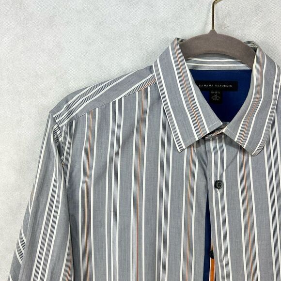 Banana Republic SzM 15-151/2 Blue and Orange Stripped Dress Shirt - Picture 3 of 12
